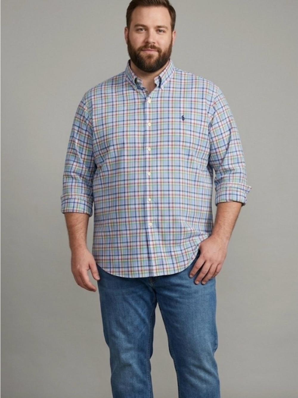 Polo Ralph Lauren 2XB Big & Tall Multi-Color Plaid Classic Fit Button Down Shirt